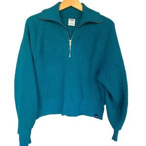 Victoria's Secret Pink Pullover Women's Small Sherpa Crop Academia Teal 1/4 Zip
